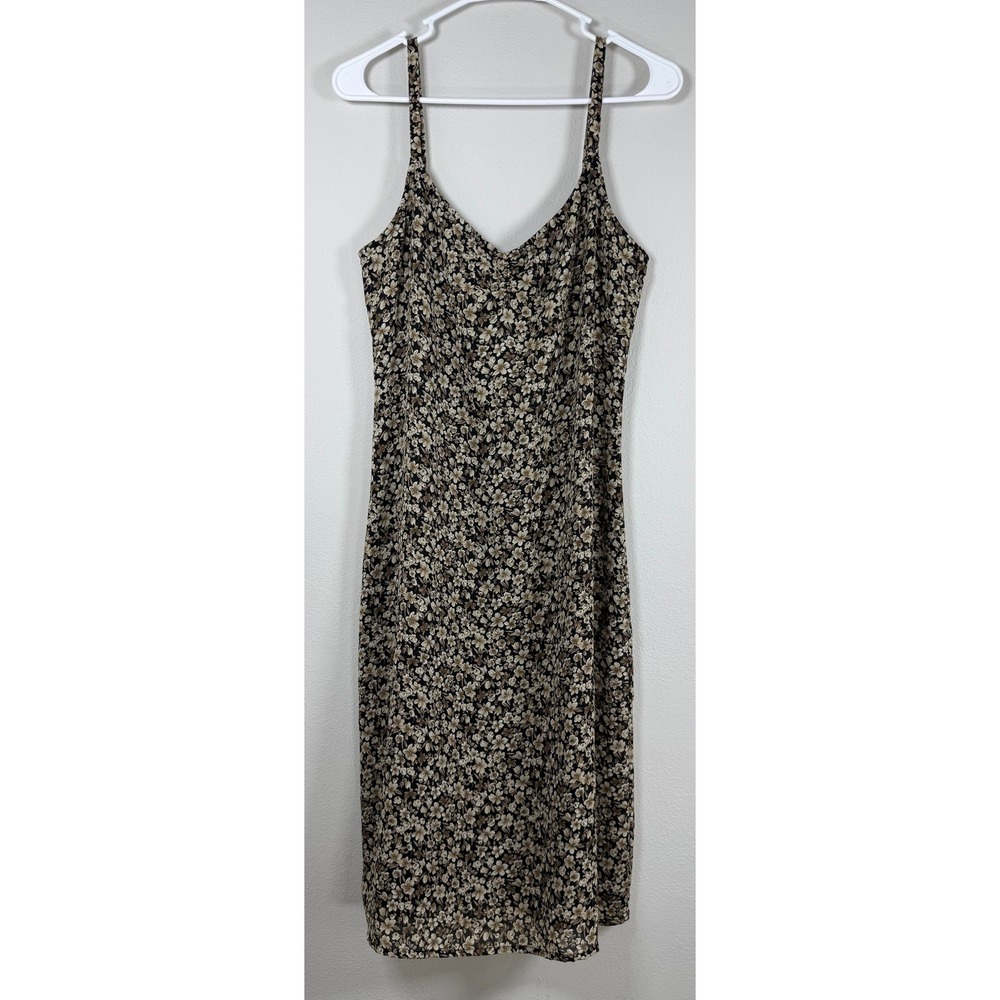 Vtg Old Navy Midi Slip Dress Womens 10 Black Floral 90s Y2K Grunge Dark Romantic - Picture 2 of 8